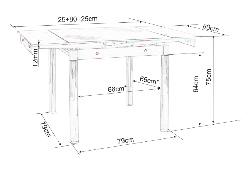 Rozkladací jedálenský stôl 80-131 cm Gerardo (krémová + chrómová) (pre 4 až 6 osôb)