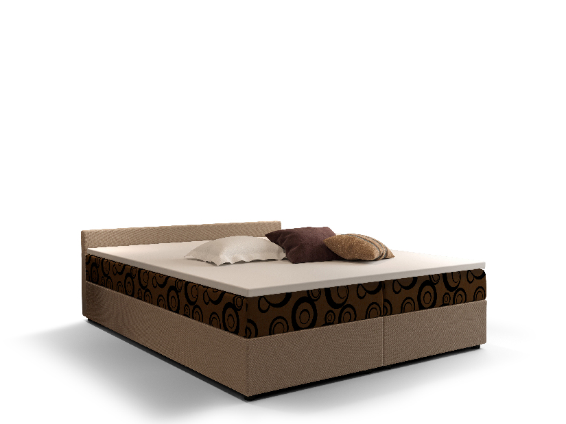 Manželská posteľ Boxspring 160 cm Ceren (vzor + svetlohnedá) (s matracom a úložným priestorom)