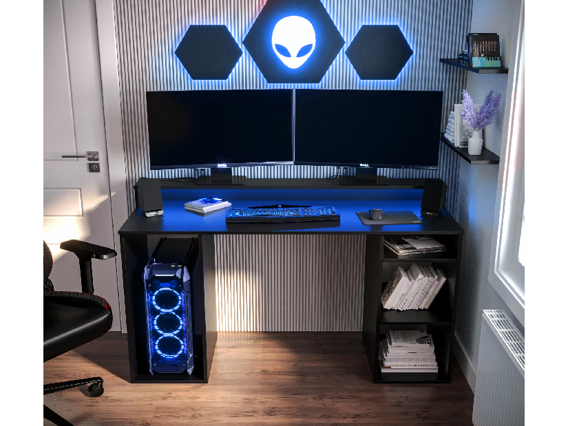 Herný PC stolík Garrick 1 (čierny) (s LED RGB osvetlením)