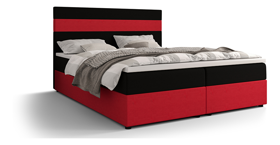 Manželská posteľ Boxspring 160 cm Locos Comfort (tmavohnedá + červená) (s matracom a úložným priestorom)