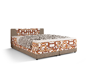 Manželská posteľ Boxspring 180 cm Linda (vzor + svetlohnedá) (s matracom a úložným priestorom)