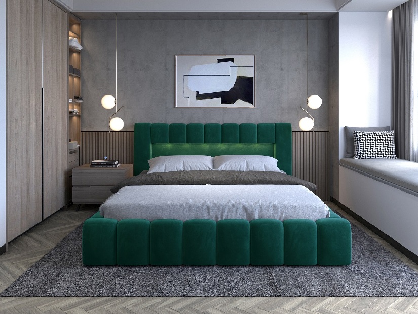 Manželská posteľ 180 cm Luxa (sivá) (s roštom, úl. priestorom a LED)