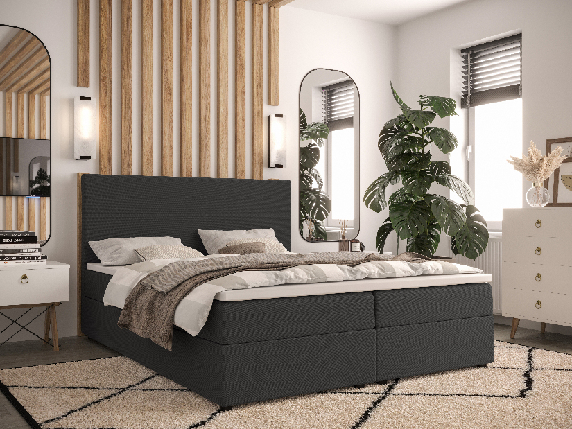 Manželská posteľ Boxspring 140 cm Locos Comfort (tmavosivá) (s matracom a úložným priestorom)
