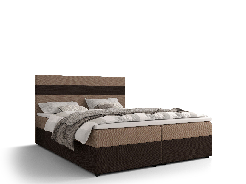 Manželská posteľ Boxspring 180 cm Locos (svetlohnedá + tmavohnedá) (s matracom a úložným priestorom)