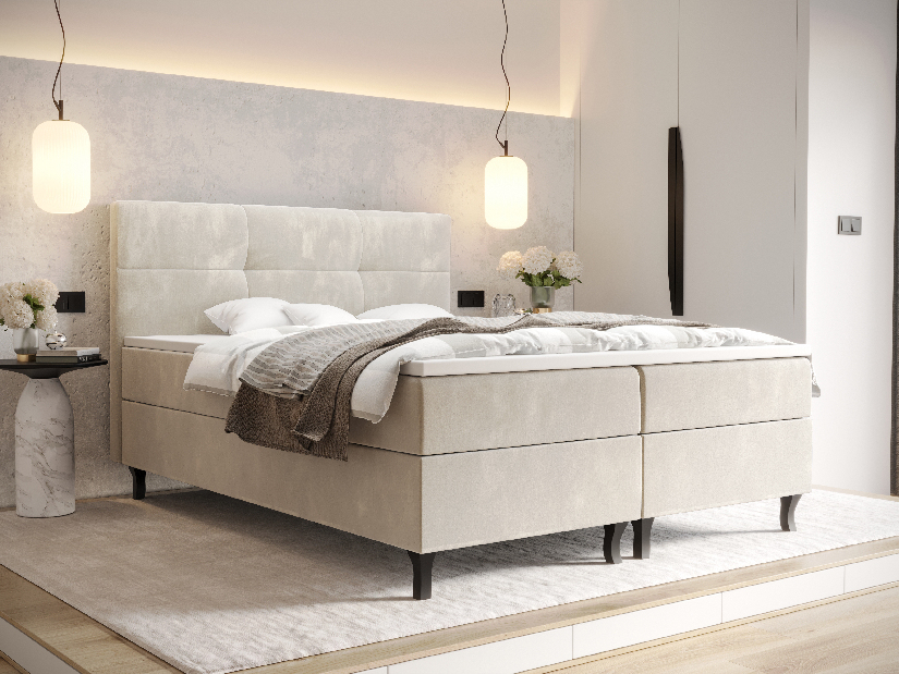 Manželská posteľ Boxspring 160 cm Lumba (béžová) (s matracom a úložným priestorom)