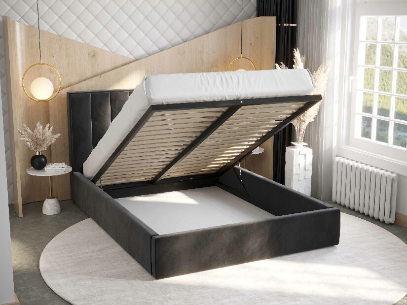 Manželská posteľ 160 cm Ocie (tmavosivá) (s roštom a úložným priestorom)
