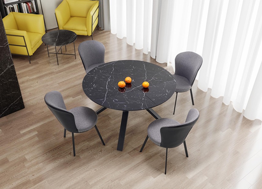 Jedálenský stôl Vengir (čierny mramor + čierna) (pre 4 až 8 osôb)
