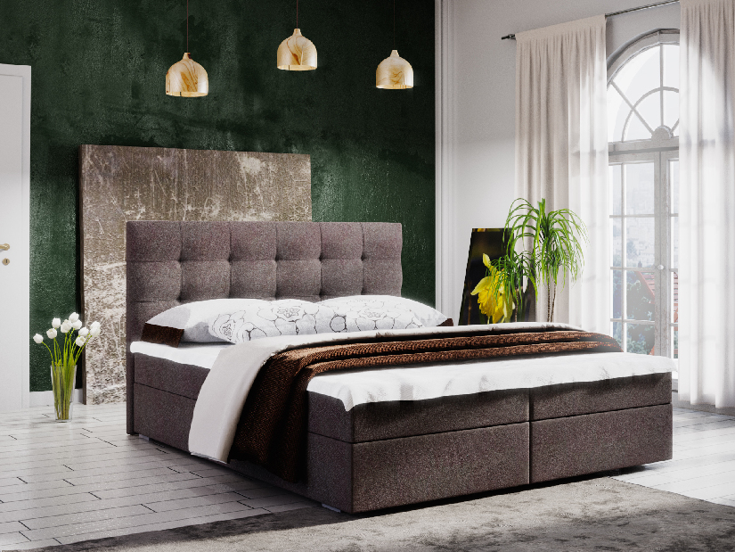 Manželská posteľ Boxspring 140 cm Fade 2 (tmavohnedá) (s matracom a úložným priestorom)