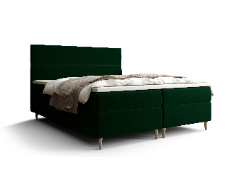 Manželská posteľ  Boxspring 140 cm Flu (tmavozelená) (s matracom a úložným priestorom)