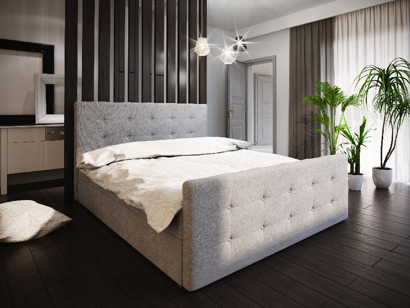 Manželská posteľ Boxspring 180 cm Milagros 1 (sivá) (s matracom a úložným priestorom)