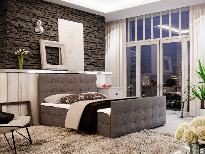 Manželská posteľ Boxspring 200 cm Milagros Comfort 2 (sivá) (s matracom a úložným priestorom)