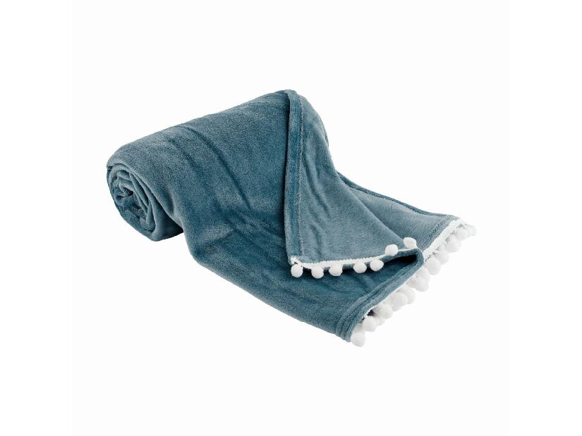 Plyšová deka s brmbolcami 130x150 cm Akro (oceľová modrá)