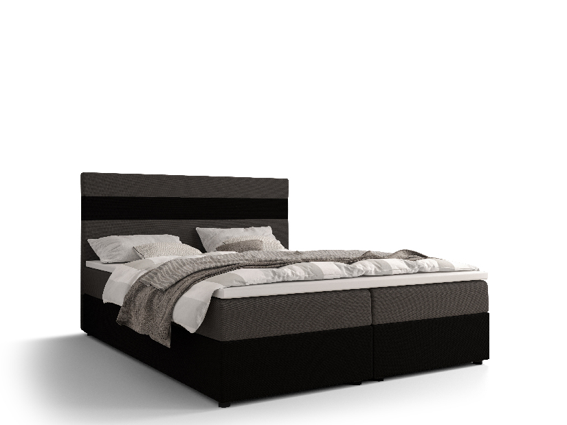 Manželská posteľ Boxspring 180 cm Locos (sivá + čierna) (s matracom a úložným priestorom)