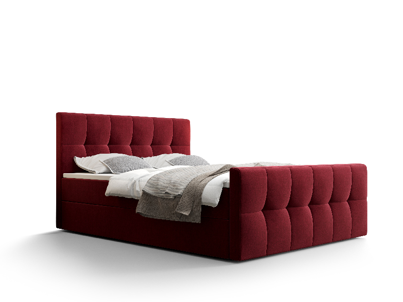 Manželská posteľ Boxspring 160 cm Macheta (bordová) (s matracom a úložným priestorom)