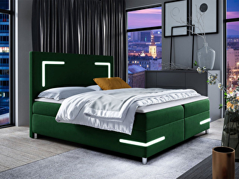 Manželská posteľ 140 cm Fronasa LED (zelená) (s roštom a matracom)  *výpredaj