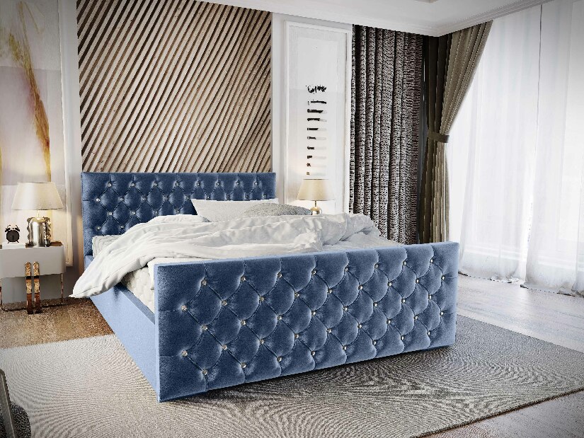 Manželská posteľ 140 cm Quintin (svetlomodrá) (s roštom a úložným priestorom)