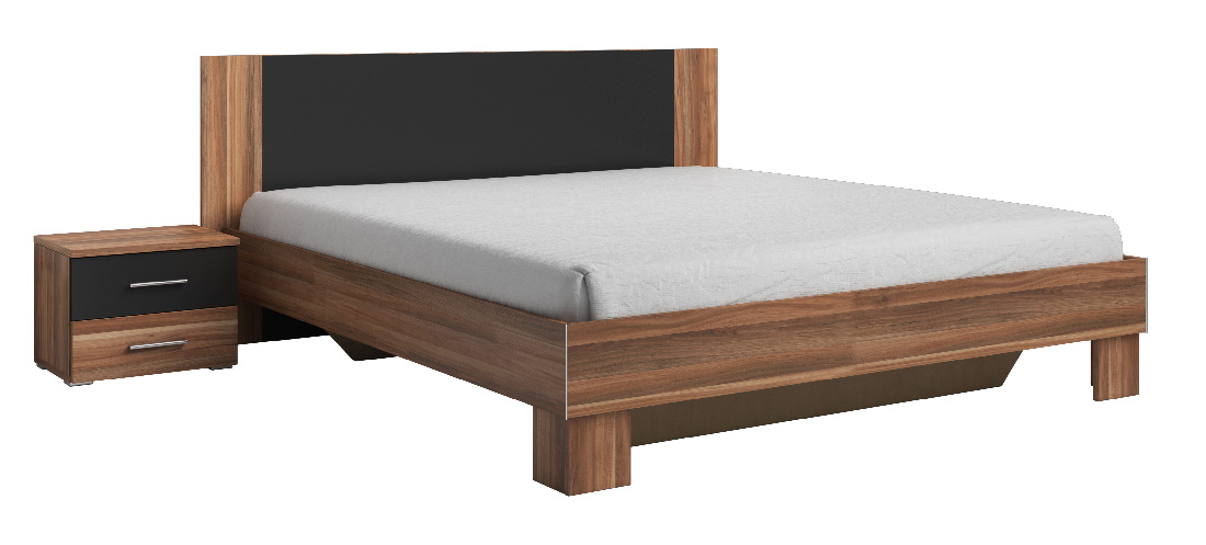 Manželská posteľ 160 cm Verwood Typ 51 (orech + čierna) (s noč. stolíkmi)