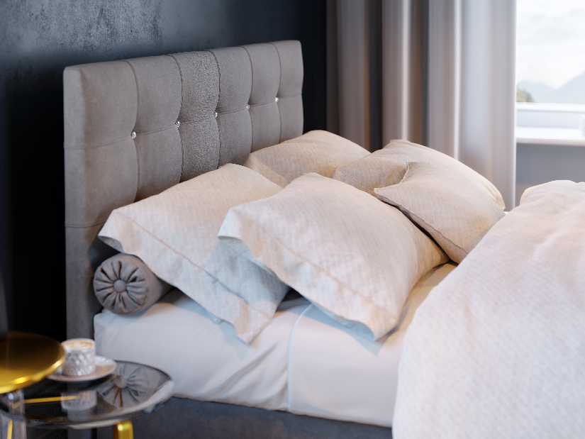 Kontinentálna posteľ 140 cm Karen Comfort (sivá) (s matracom a úložným priestorom)