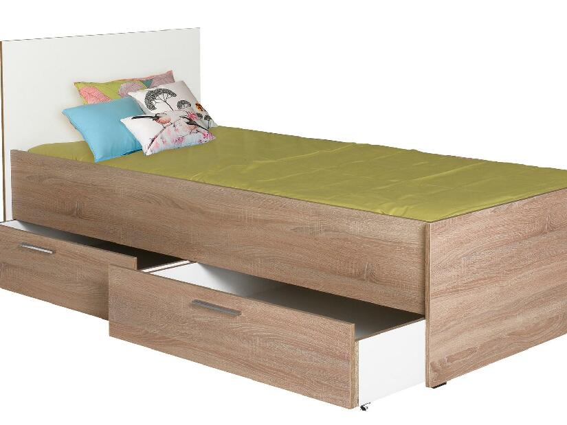 Jednolôžková posteľ 90 cm Vobima 2 (dub sonoma + biela) (s roštom) (s úlož. priestorom)