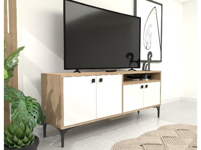 TV stolík/skrinka Kebati 2 (biela + dub) 