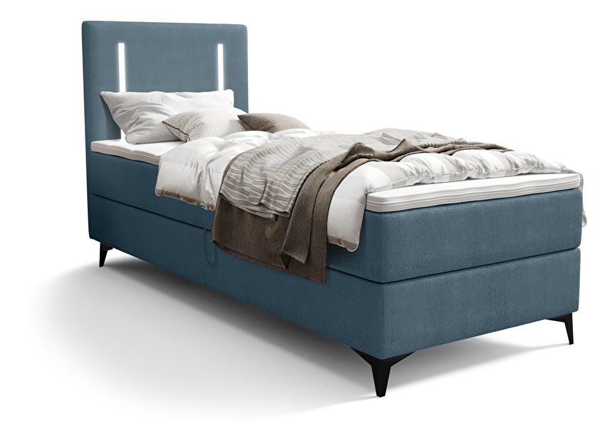 Jednolôžková posteľ 80 cm Ortega Comfort (svetlomodrá) (s roštom a matracom, bez úl. priestoru) (s LED osvetlením)