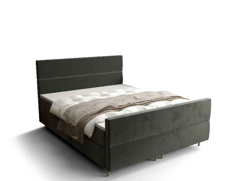 Manželská posteľ Boxspring 140 cm Flu plus (tmavosivá) (s matracom a úložným priestorom)