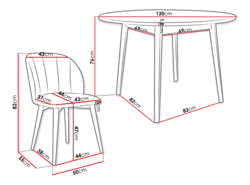 Okrúhly stôl FI 120 so 4 stoličkami ST100 04 Mirjan Biano (Čierna + krémová)