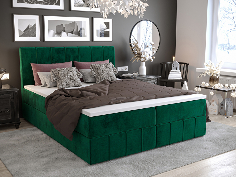 Manželská posteľ Boxspring 180 cm Barack Comfort (olivová) (s matracom a úložným priestorom)