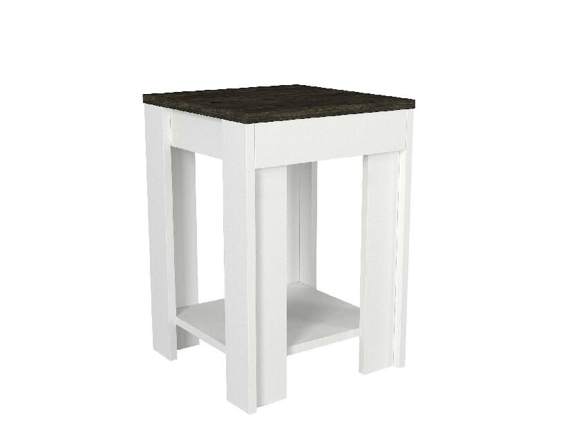 Príručný stolík Nobudi (biela + tmavohnedá) 