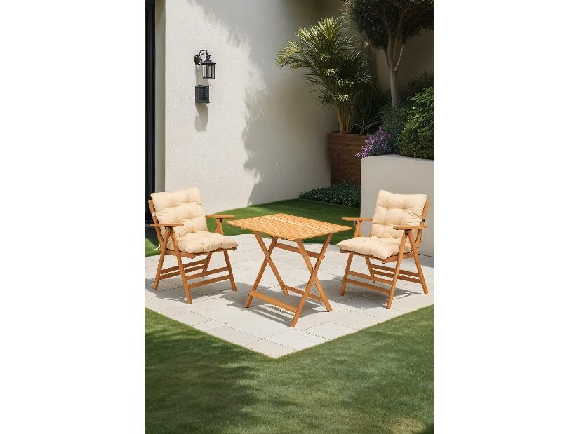 Súprava záhradného stola a stoličiek Kikadu 2 (prírodná + krémová) (pre 2 osoby)