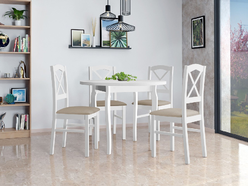 Okrúhly stôl so 4 stoličkami AL55 Mirjan Axel (Biela + béžová)