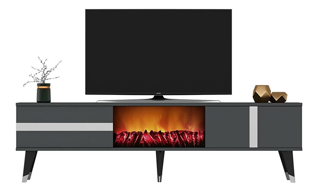 TV stolík/skrinka s krbom Vekika 3 (antracit + strieborná) 