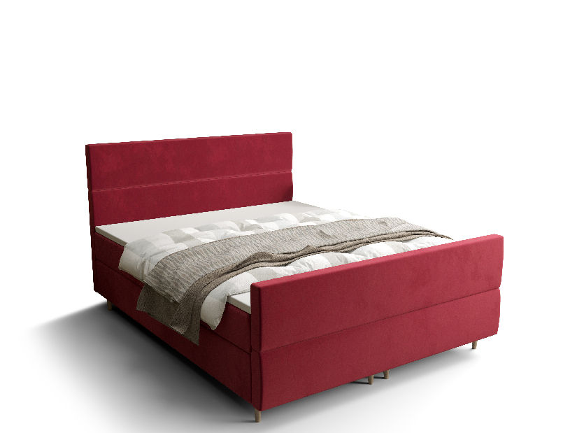 Manželská posteľ Boxspring 160 cm Flu plus (bordová) (s matracom a úložným priestorom)