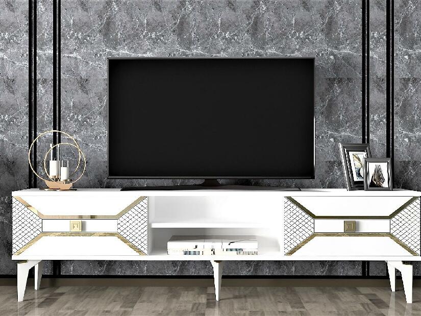 TV stolík/skrinka Velono (biela + zlatá) 