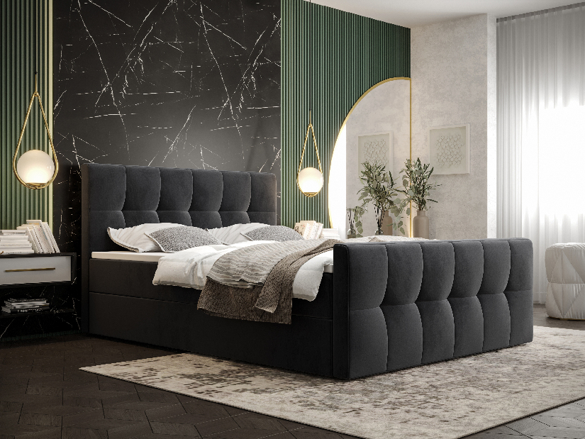 Manželská posteľ Boxspring 160 cm Macheta (čierna) (s matracom a úložným priestorom)