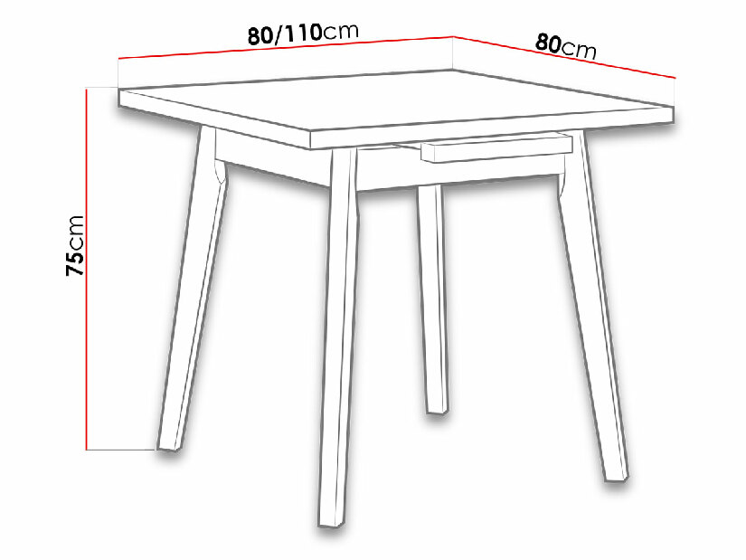 Rozkladací štvorcový stôl Harry 80 x 80+110 I L (sonoma L) (čierna)