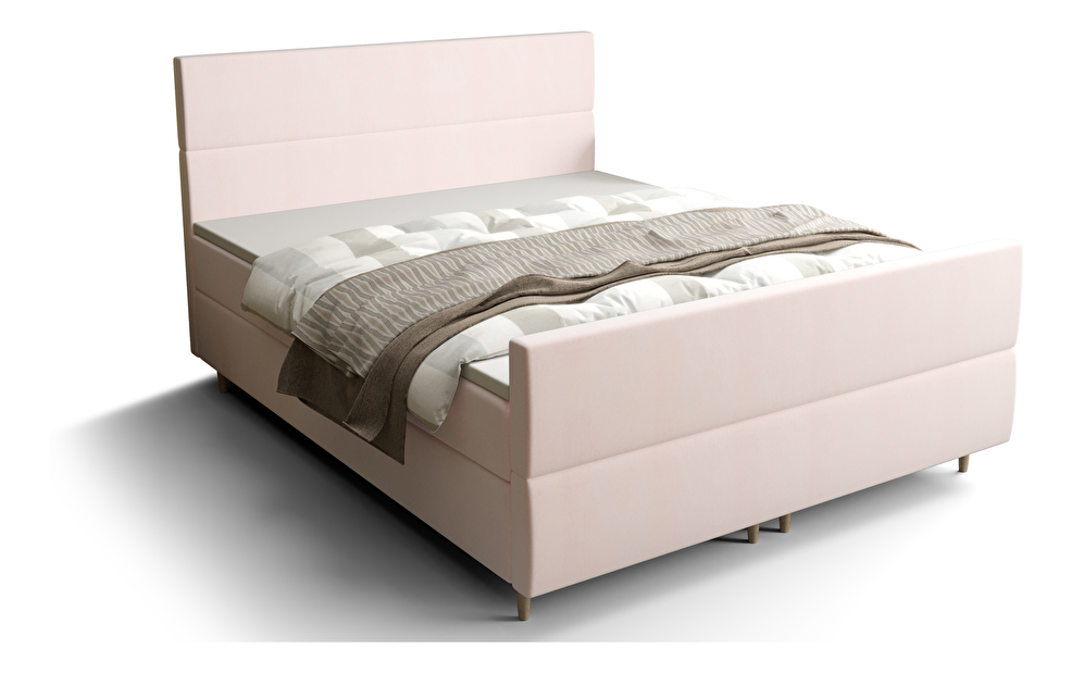 Manželská posteľ Boxspring 180 cm Flu Plus Comfort (svetloružová) (s matracom a úložným priestorom)