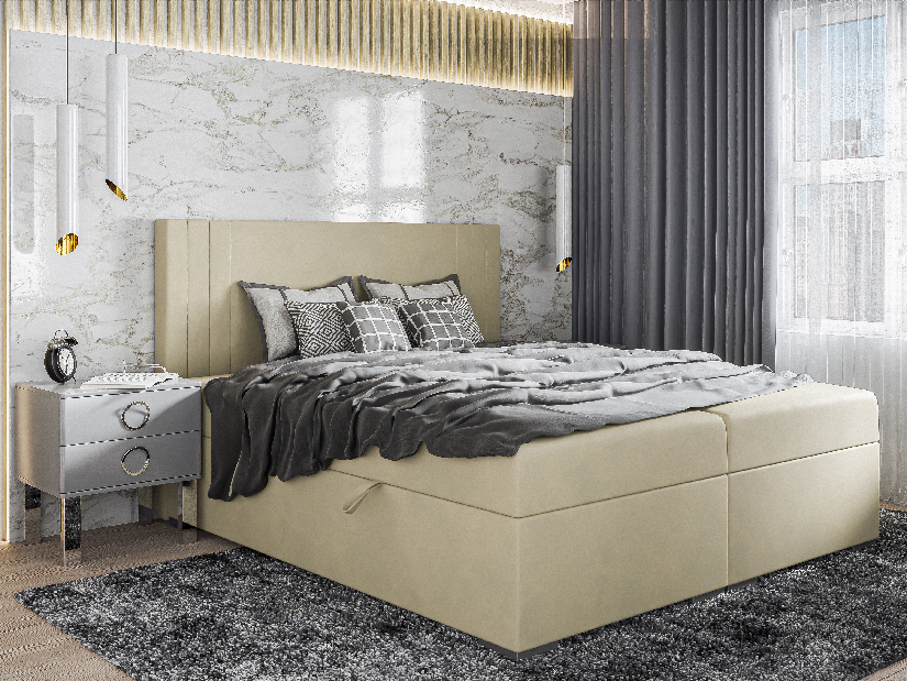 Kontinentálna posteľ 160 cm Morcano (žltá) (s úložným priestorom)