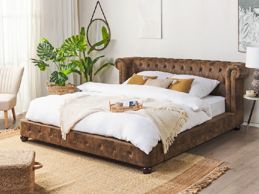 Manželská posteľ 180 cm CAVILLA (s roštom) (hnedá)