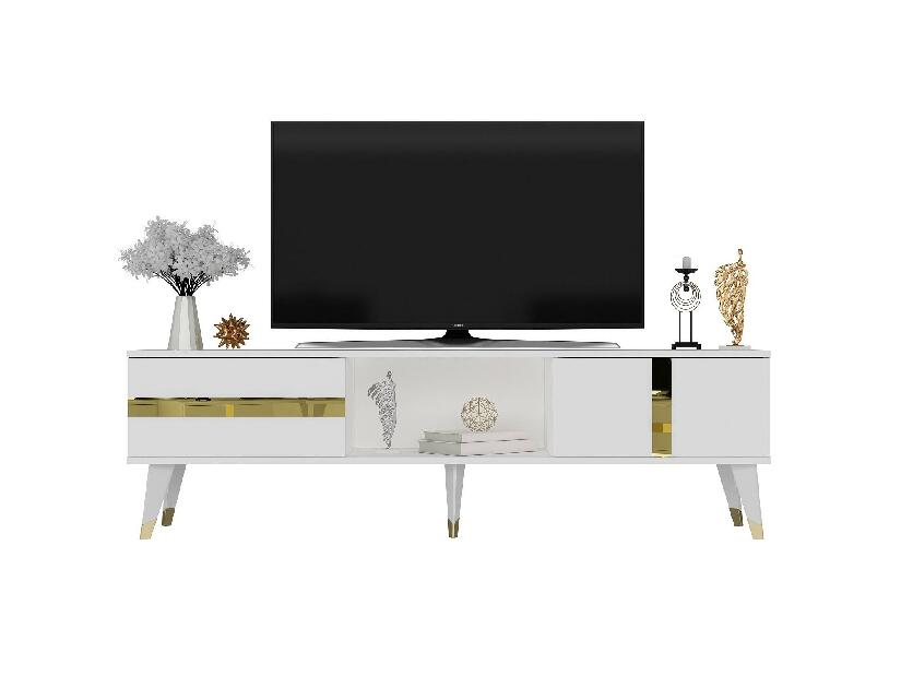 TV stolík/skrinka Vekika 2 (biela + zlatá) 