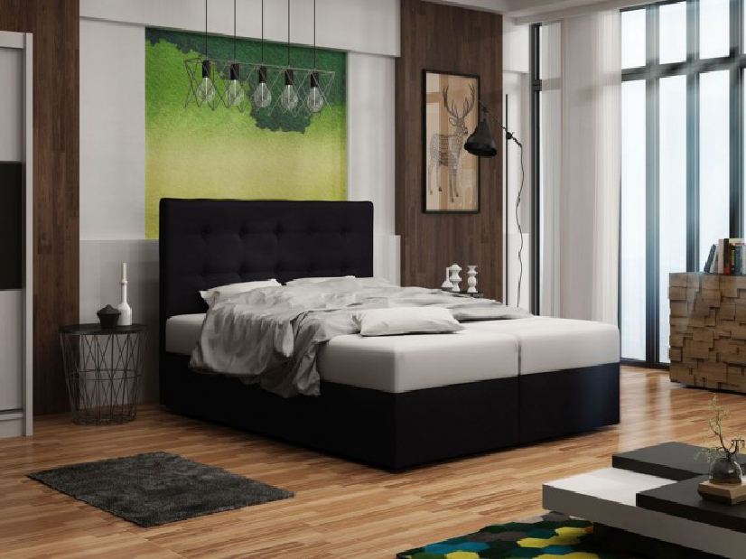 Manželská posteľ Boxspring 160 cm Duel 1 Comfort (čierna) (s matracom a úložným priestorom)
