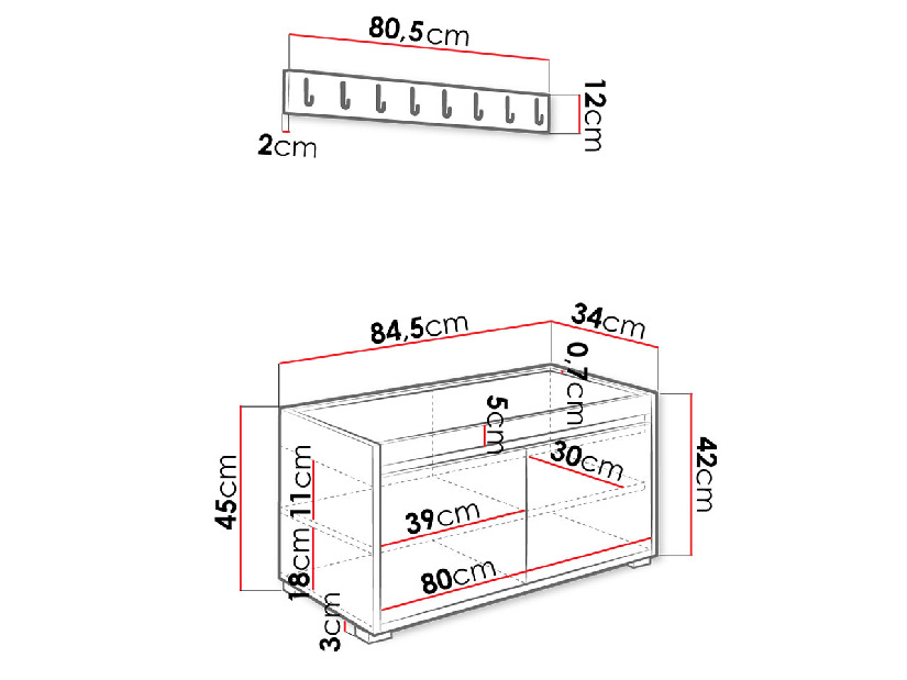Nábytok do predsiene Mirjan Kendora 80 (s 12 ks. čalúnených nástenných panelov Pazara 40x30) (ekokoža soft 011 (čierna)