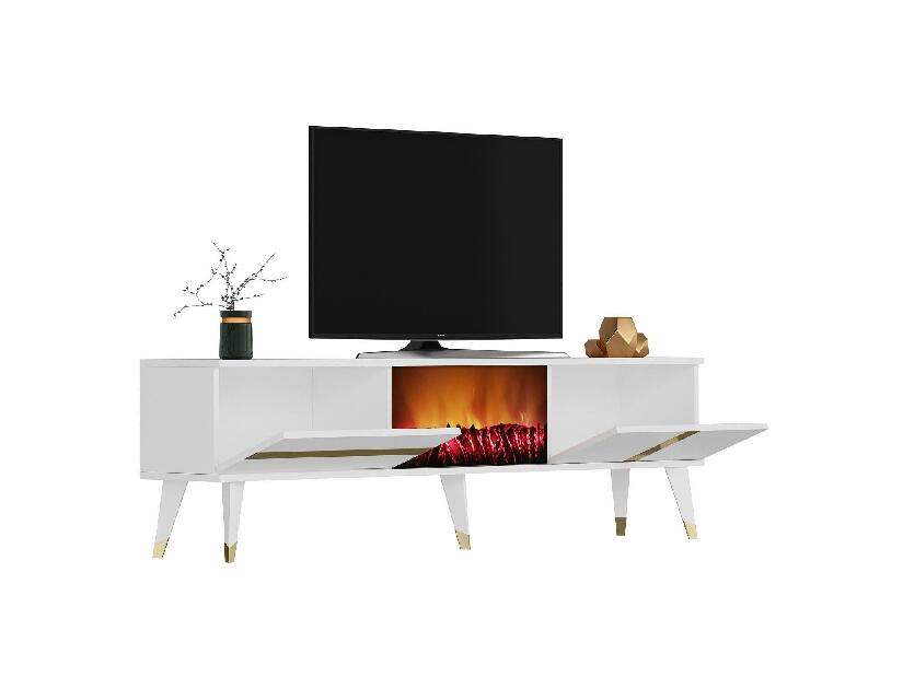 TV stolík/skrinka s krbom Vekika 3 (biela + zlatá) 