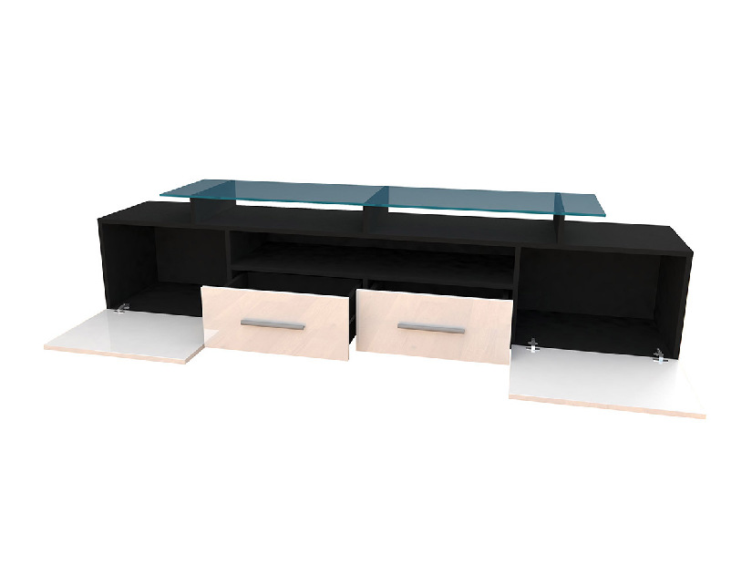 TV stolík + skrinka Mirjan Blaise (slivka + čierny lesk) (osvetlenie LED biele)