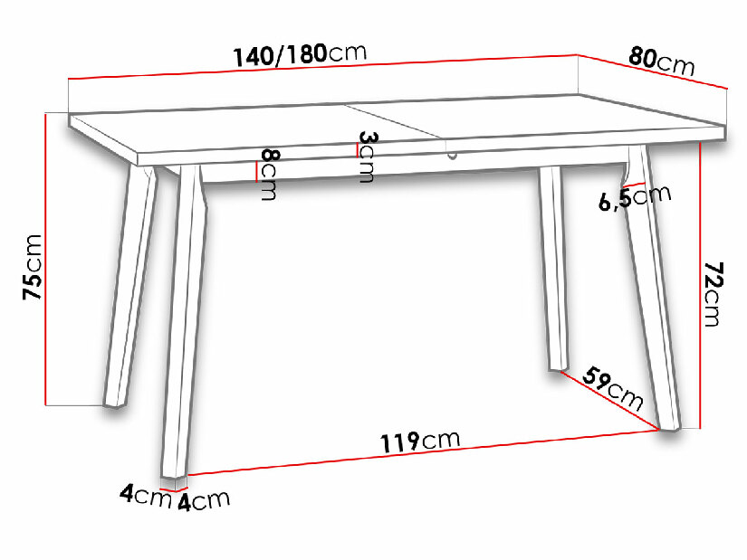 Stôl Harry 80 x 140+180 V (dub grandson L) (čierna)