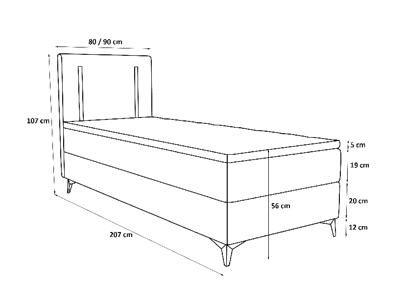 Jednolôžková posteľ 80 cm Ortega Comfort (tmavosivá) (s roštom a matracom, bez úl. priestoru) (s LED osvetlením)