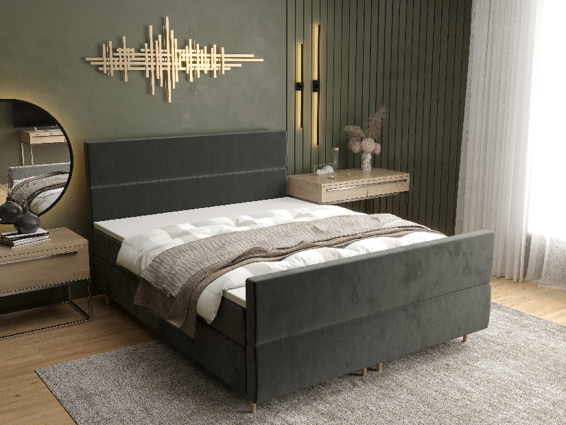 Manželská posteľ Boxspring 180 cm Flu plus (tmavosivá) (s matracom a úložným priestorom)