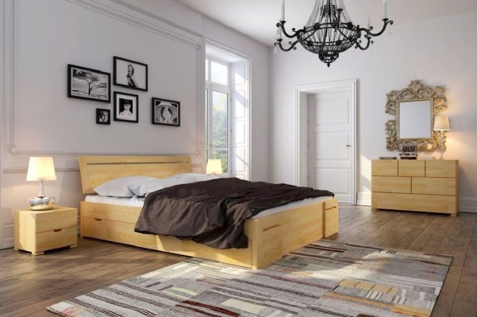 Manželská posteľ 200 cm Naturlig Bokeskogen High Drawers (borovica)