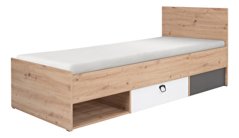 Jednolôžková posteľ 90x200 cm Kevyt 11 (dub artisan + biela + grafit) (s roštom)