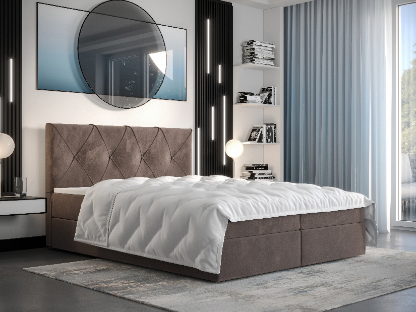 Manželská posteľ Boxspring 160 cm Athena Comfort (hnedá) (s matracom a úložným priestorom)